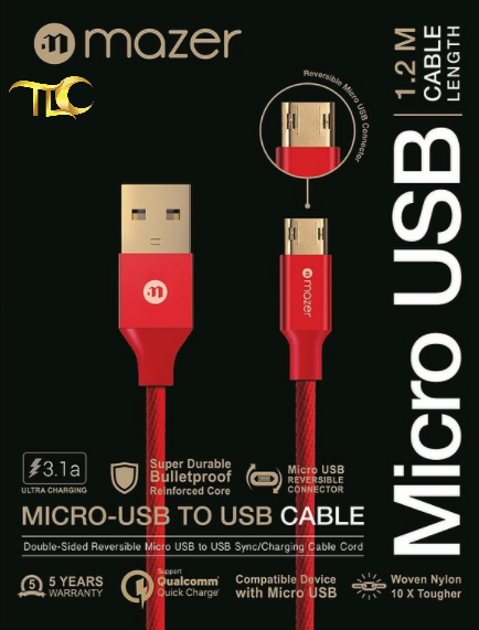  Dây cáp MAZER CBL MICRO-USB/QC3.0/3.1A (1.2M)
